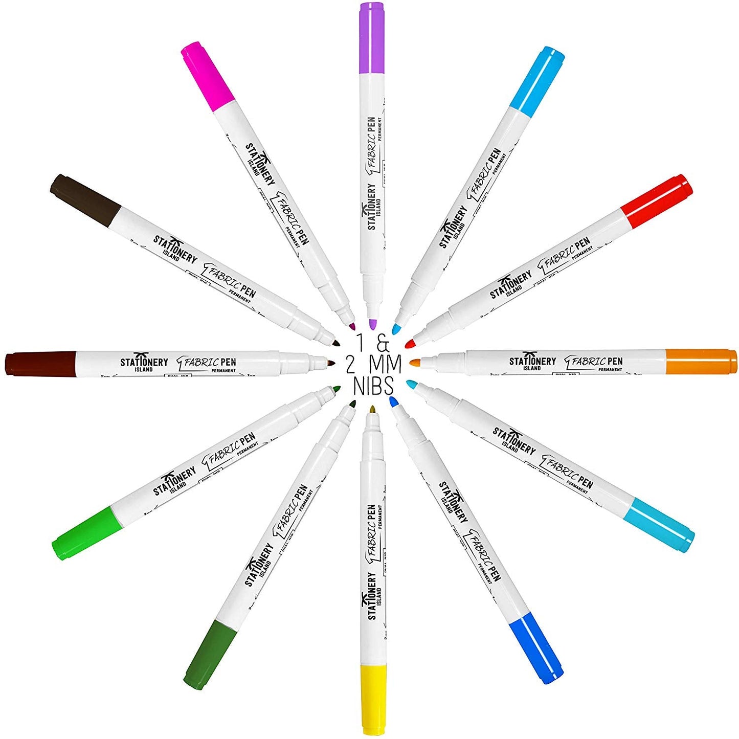 Fabric Pens - 1mm & 2mm Nibs - Pack of 12