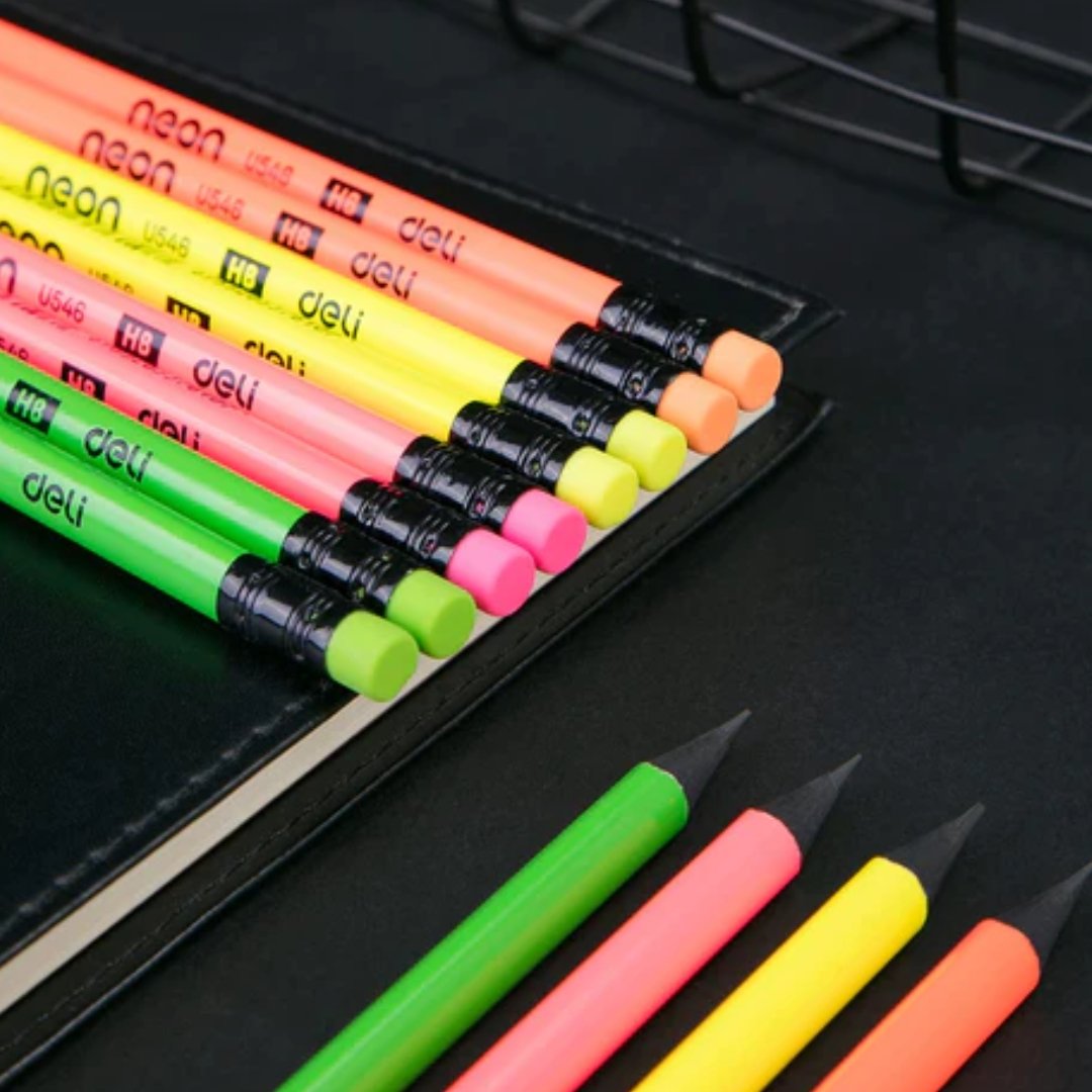 Deli Neon HB Wood Free Pencil Pack Of 12