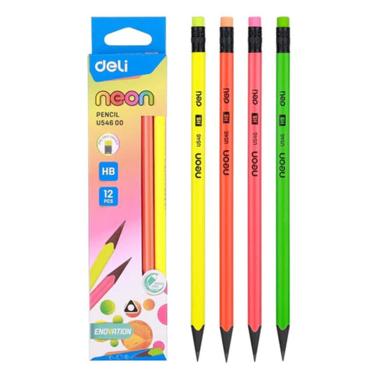 Deli Neon HB Wood Free Pencil Pack Of 12